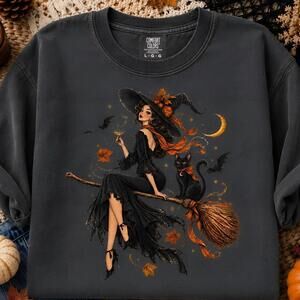 Halloween Witch Shirt, Black Cat Witch Tee, Retro Halloween Shirt, Spooky